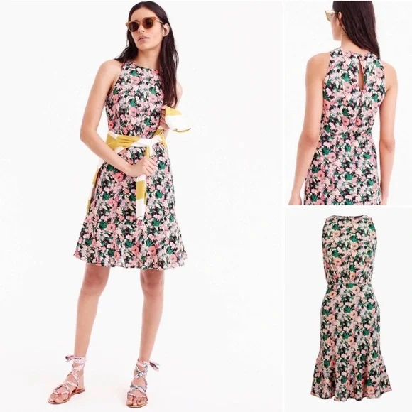 J Crew Mercantile Ruched Waist Dress Size 4 Neon Floral Flounce - Picture 16 of 16